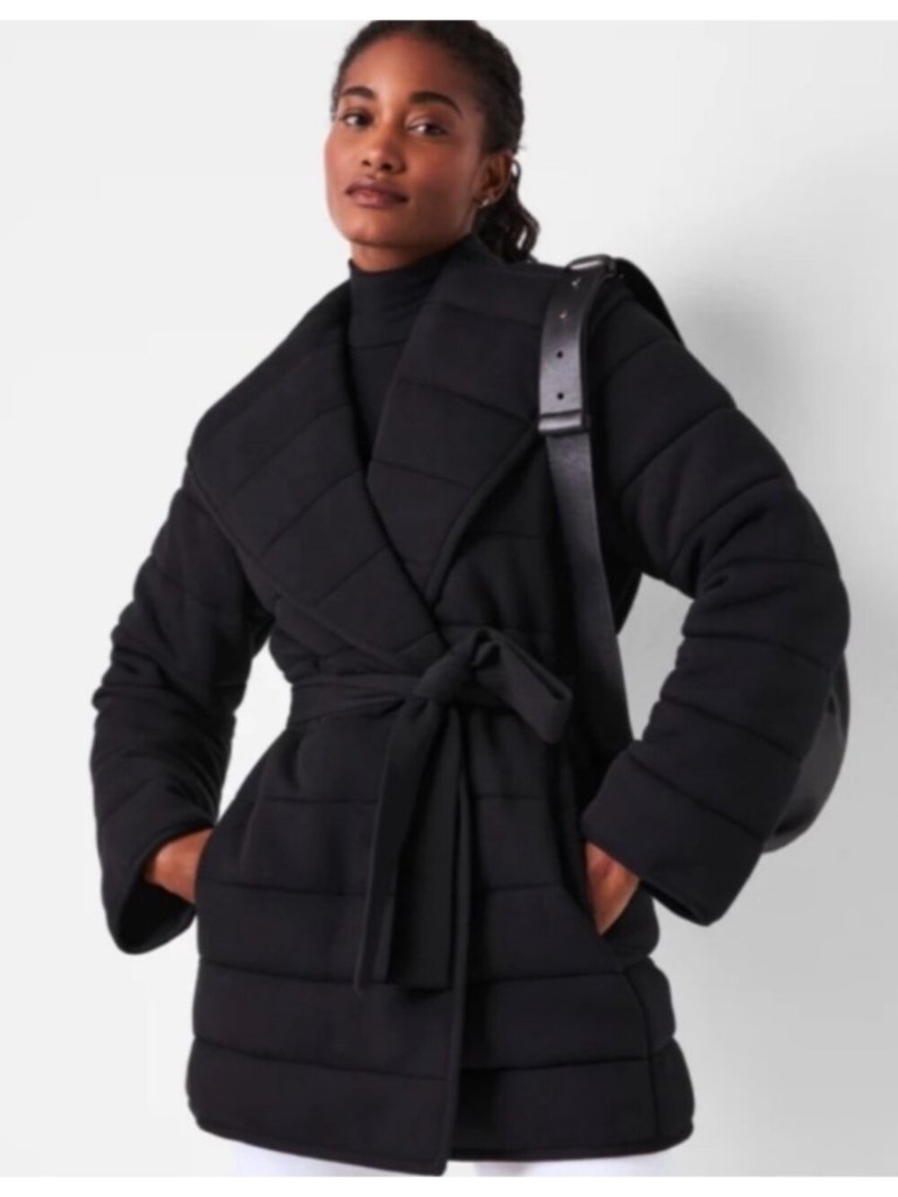 NEW Spanx Air Essentials Puffssentials Coat Very Black Belted Insulated Small